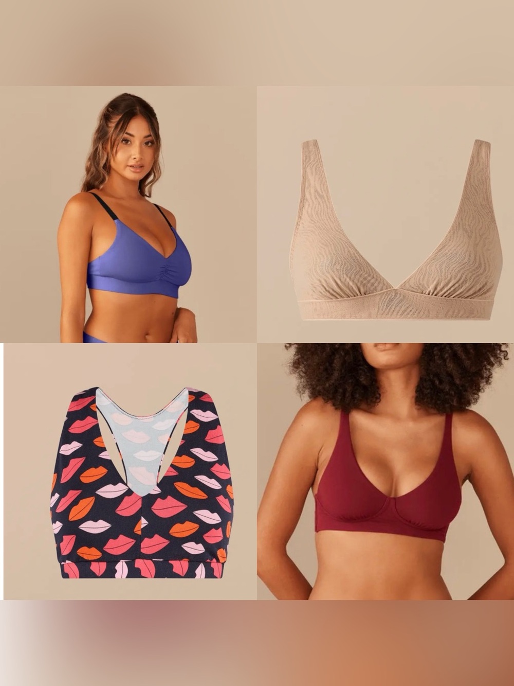 MeUndies Bras 4 NWT: Ruched, Plunge, Racerback, and Longline Bralette - All XL